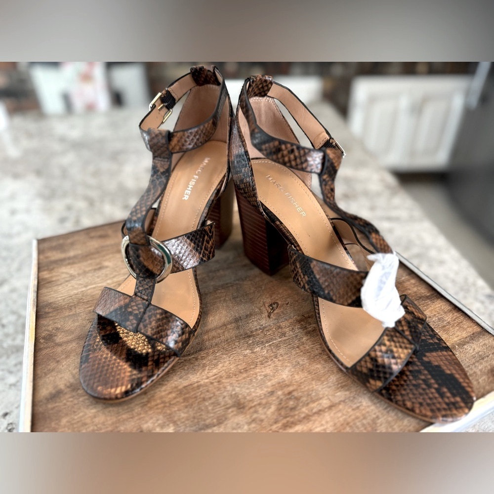 MARC FISHER Snakeskin Heeled Sandals